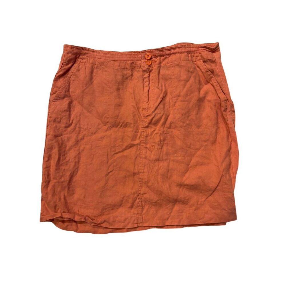 Havana Nines Women's Large Orange Linen Knee Length Skirt Casual